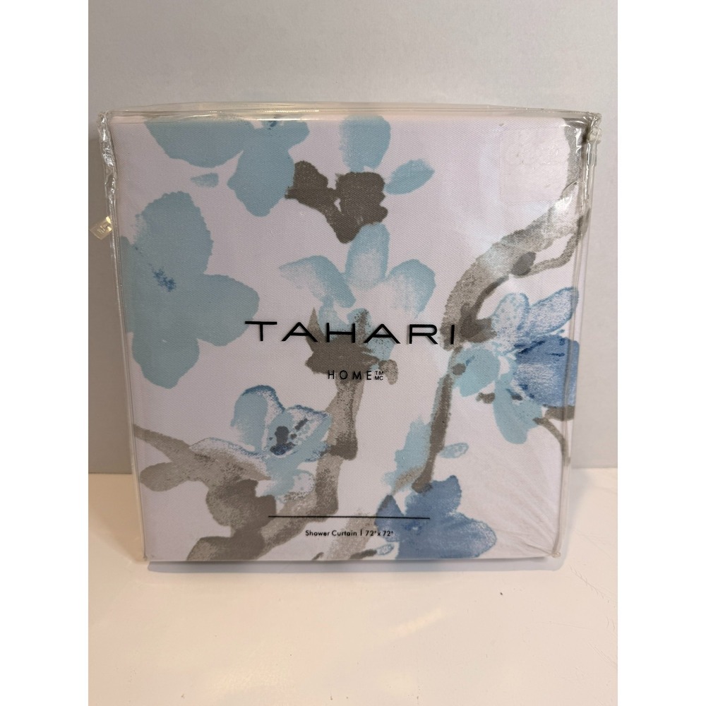 Tahari Home Floral Shower Curtain 72x72 Blue Gray White Bathroom Fabric New